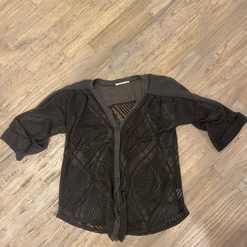 COPY - Black Language Sheer Lace Blouse Size M